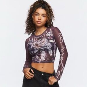 🌑HP🌑 Forever 21 Women's Mesh Street Fighter Graphic Top in Purple
